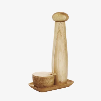 RAW - Teak Keramisk Peberkværn med Bakke og Saltkar